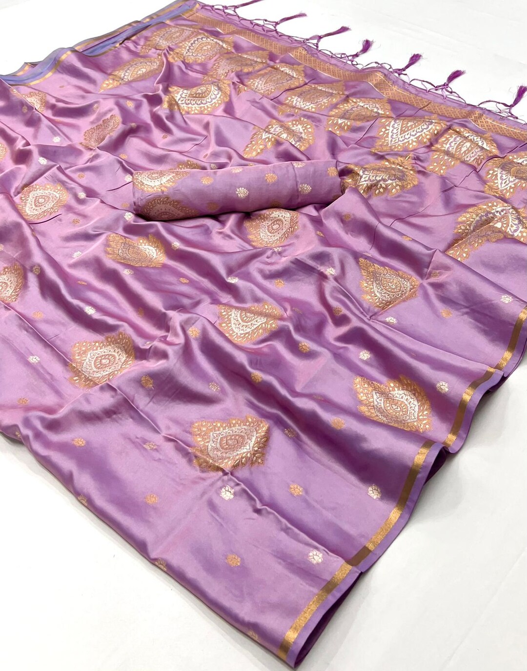 Bollywood Style Astonishing Purple Pure Satin Silk Saree