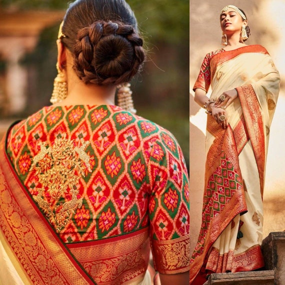 Tulip Beige Woven Designer Patola Soft Silk Saree With - Etsy Ireland