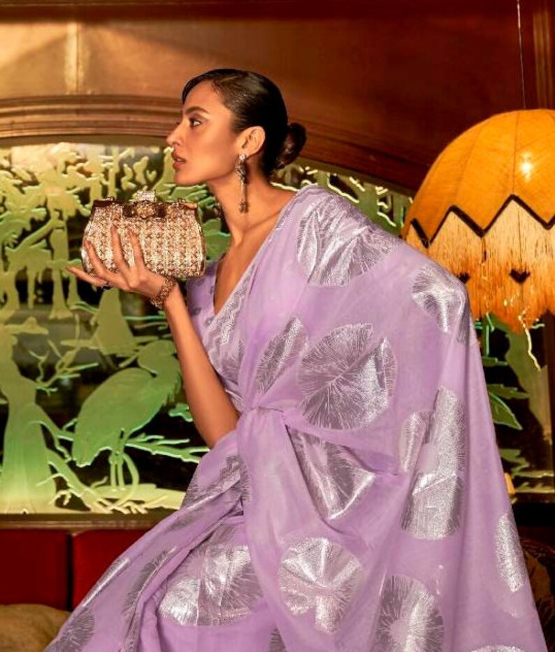 Purple Modal Handloom Weaving Light Weight Saree for Traditional Ocassion Wear Beautiful Stylish Designer Sari With Blouse image 5