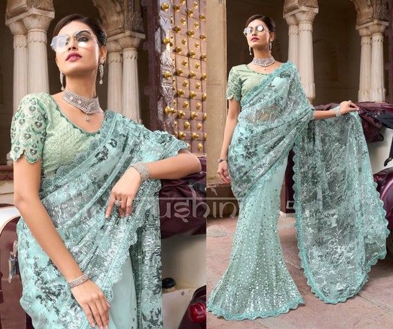 net saree with long blouse