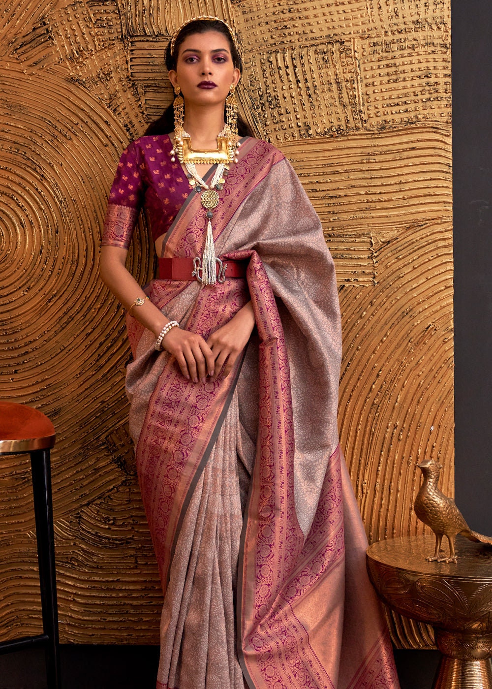Chaap Handloom Weaving Silk Saree and Blouse for Women Party