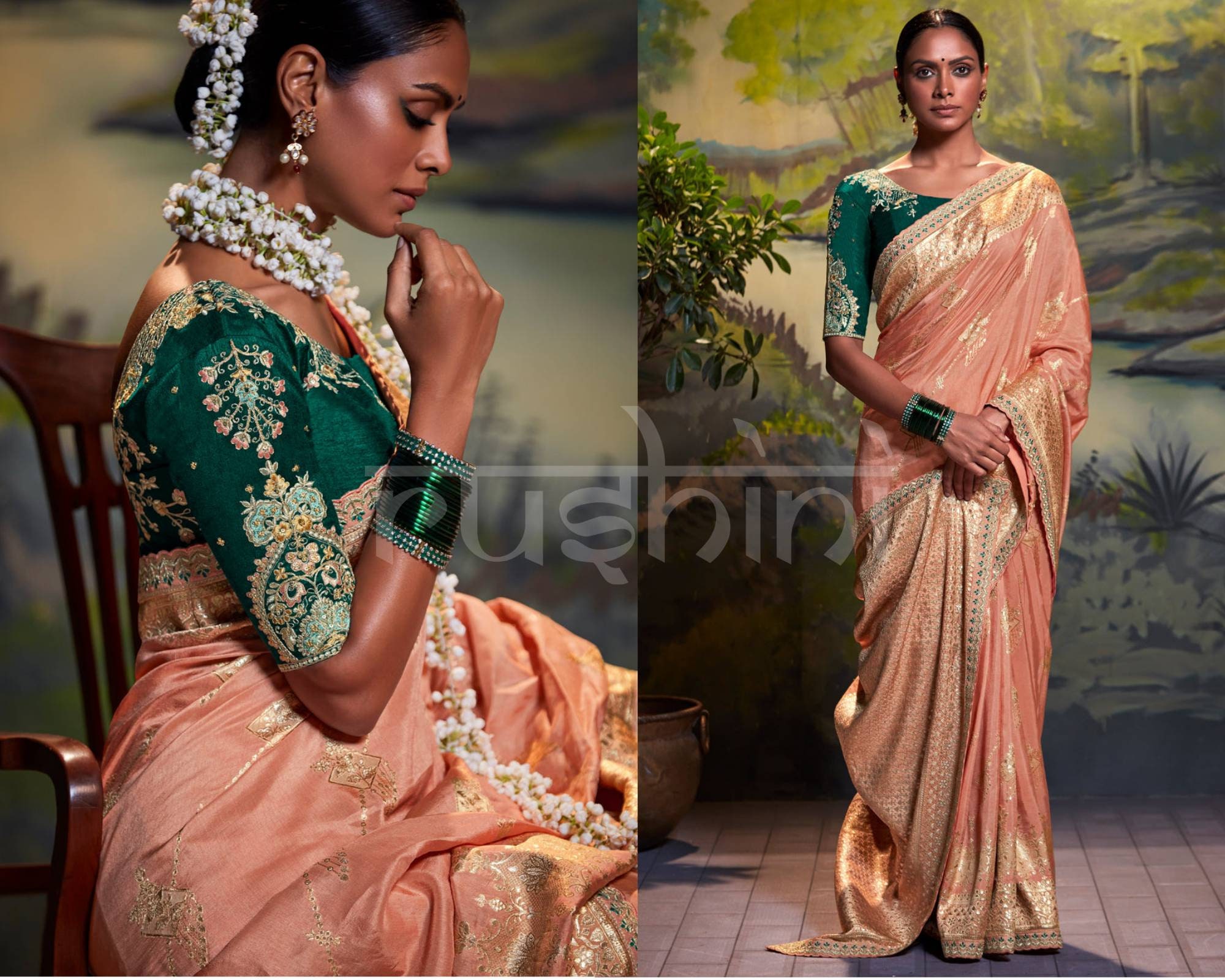 Silk Saree with blouse in Peach colour 402