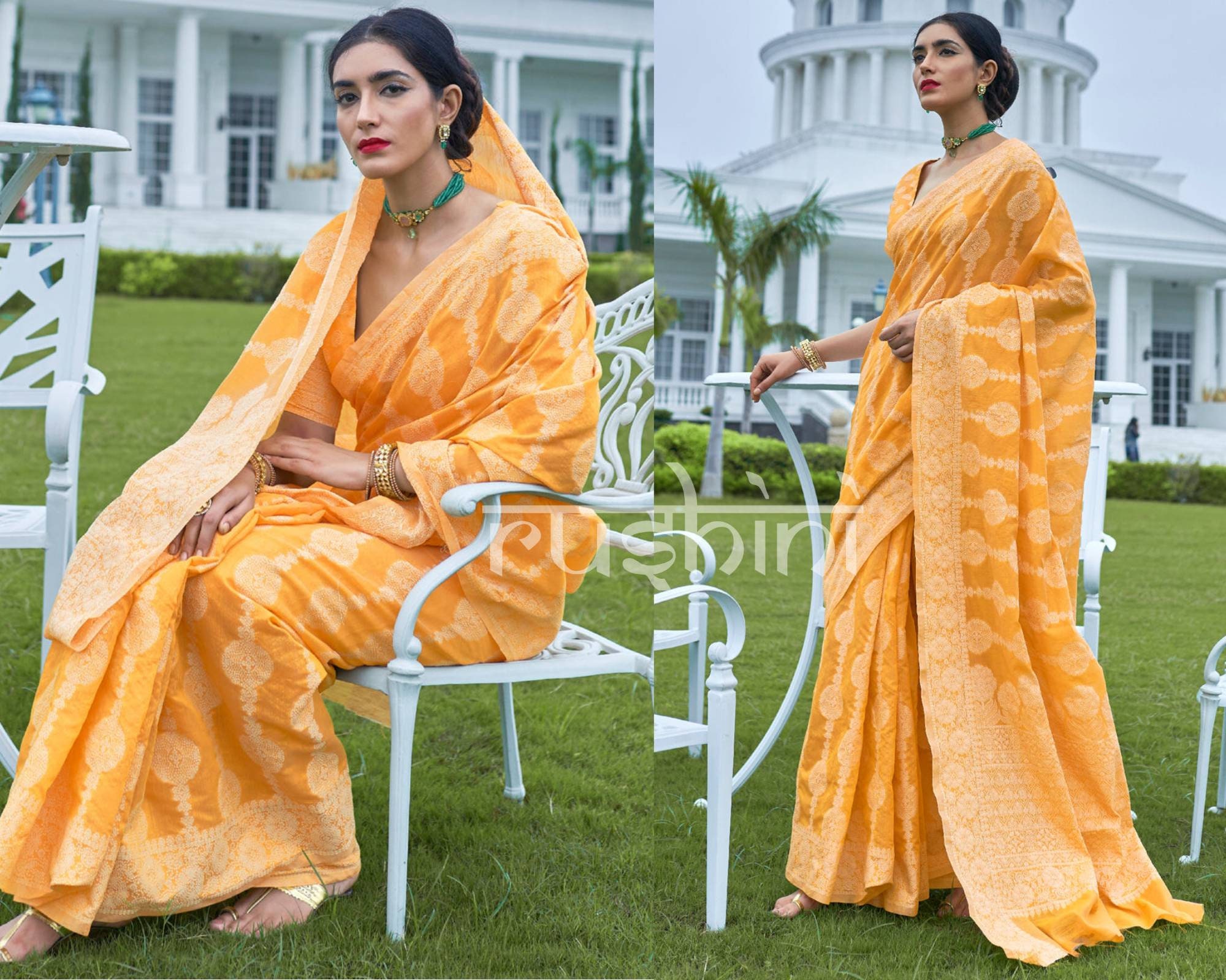 Orange Colour Solid Organza Party Wear Saree With Heavy Work Un-stiched  Blouse Peice inspaird by Manish Malhotra designer Sareepartywear - Etsy