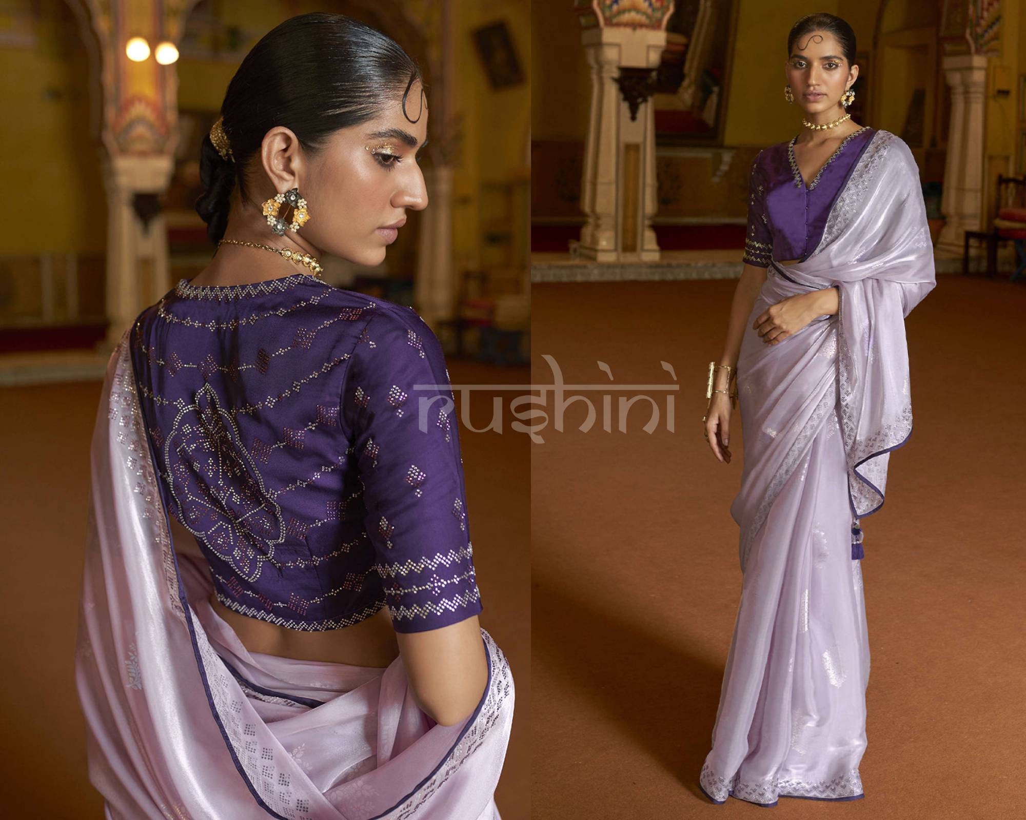 Shinny Purple Weaving Organza Silk Saree With Dark Purple - Etsy