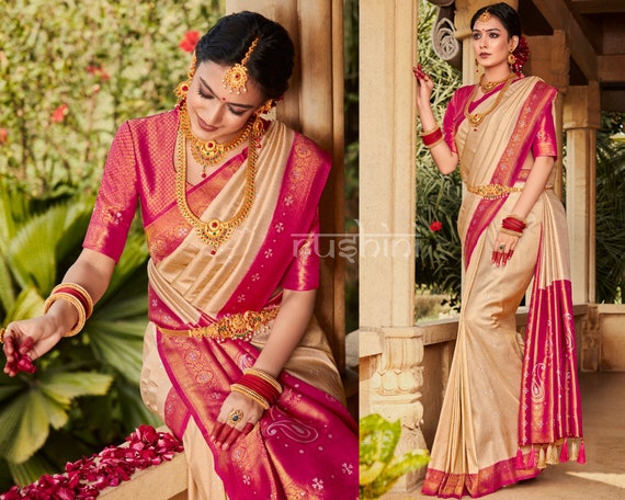 Brick Pink Kanjivaram Silk Saree With Weaving Work – Bahuji - Online  Fashion & Lifestyle Store