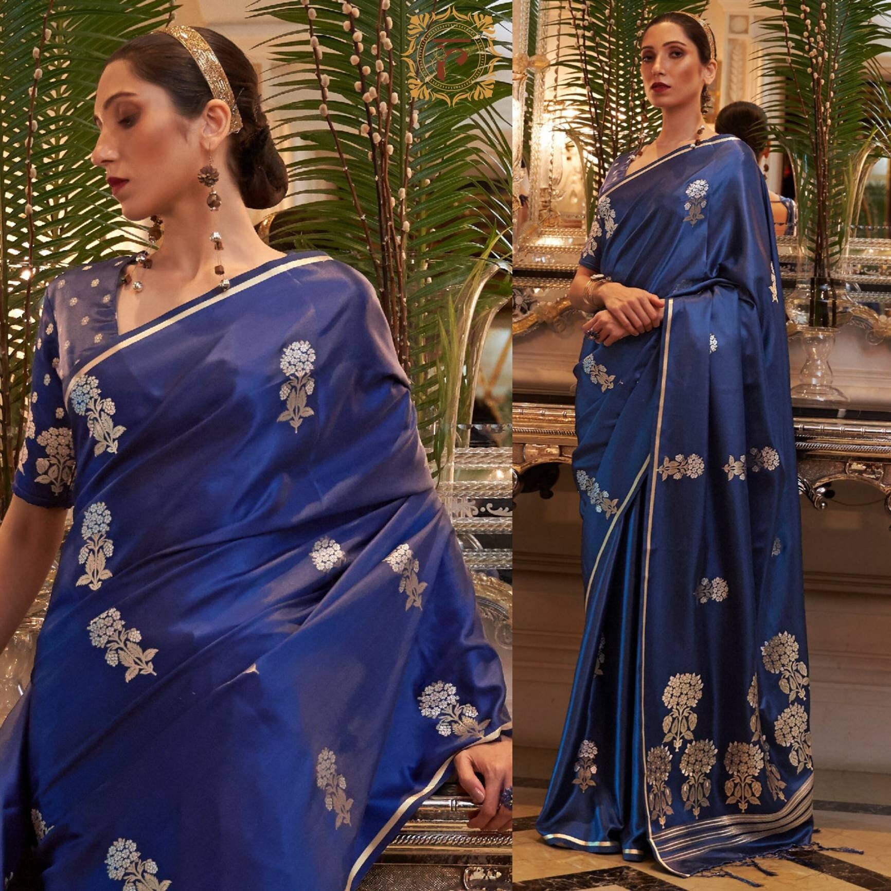 silk royal blue saree