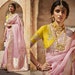 Lemon yellow/baby pink weaving saree with beautiful designer Embroidery blouse, patched border with unique latkan in saree for women wedding