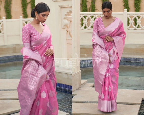 Brand rose pink chanderi silk pants for Women