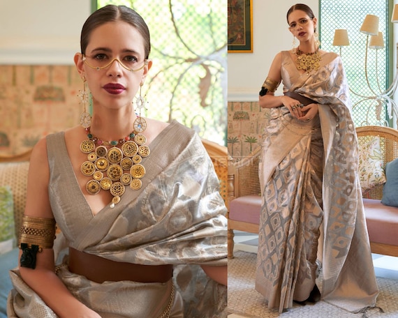 Buy BANARASI PATOLA Grey With Silver Zari Weaved Banarasi Silk Saree And  Beautiful Jacquard Weave Pallu And Blouse With Blouse Piece