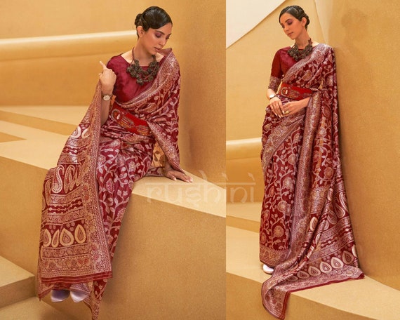 Beutiful Saree Soft Silk Saree Maroon With Silver Zari Weaving Perfect Look  to the Outfit Party Function Sari -  New Zealand