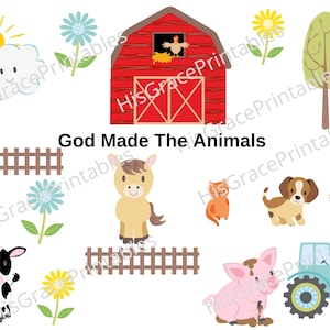 God Made the Animals Bible Journaling, druckbar, Illustrierter Glaube, kreative Anbetung, Christian, Aufkleber, Happy Planner, War Binder