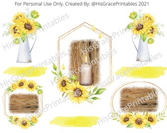 Rustic Sunflowers, Bible Journaling, Printable, Illustrated Faith, Creative Worship, Christian Sticker, Happy Planner, War Binder. cards
