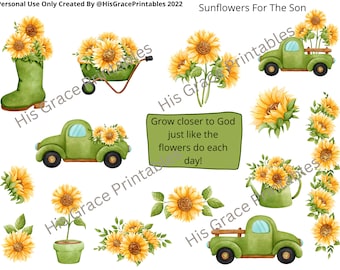 Sunflowers For The Son, Digital Bible Journaling Stickers, Junk Journal, Prayer Journal, Christian Faith