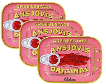 3 Cans of Grebbestads Ansjovis Original Abba, Swedish Anchovy Fish & Sprats Delicacy, 125g (4.40oz) per can