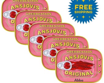 5 Cans of Grebbestads Ansjovis Original Abba, Swedish Anchovy Fish & Sprats Delicacy, 125g (4.40oz) per can - Free Delivery