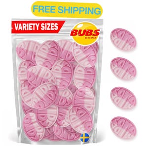 Bubs aardbei-granaatappel ovaal, Zweedse bubbels, veganistisch, glutenvrij, halal, los snoep Zweden, Godis, Bubs ovaal snoep, gratis verzending