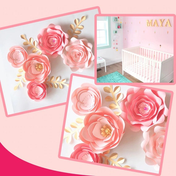 Paper Flowers Wall Decor Pink Nursery Flower Baby Shower Table Etsy