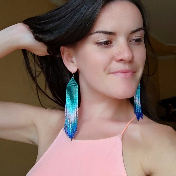 Native Seed Bead Fringe Earrings Etsy