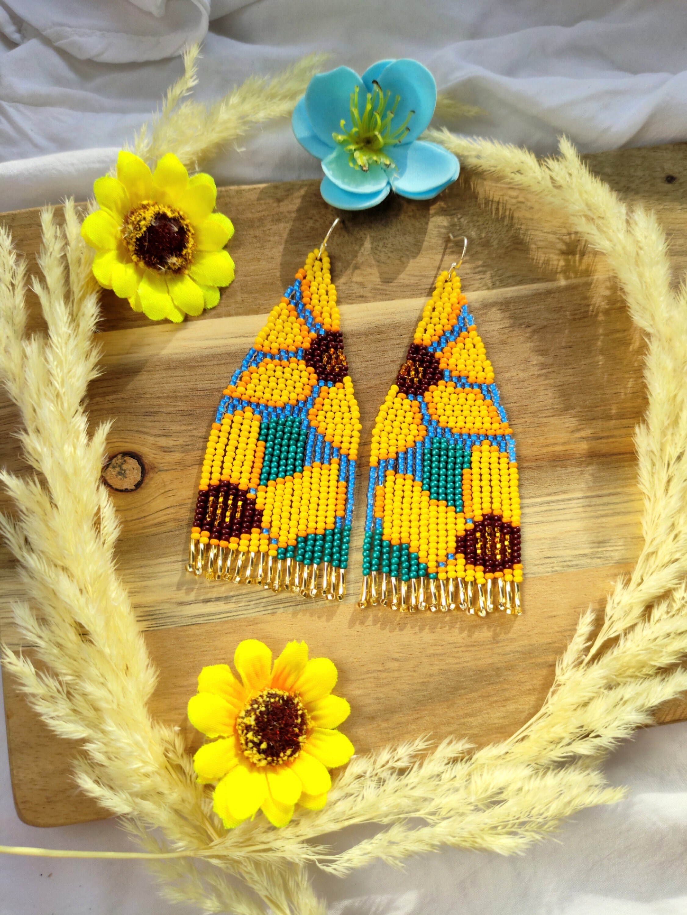 Sunflower seed bead earrings deals