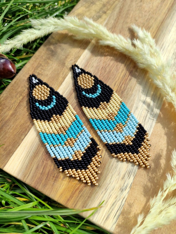 Black and online gold beaded earrings
