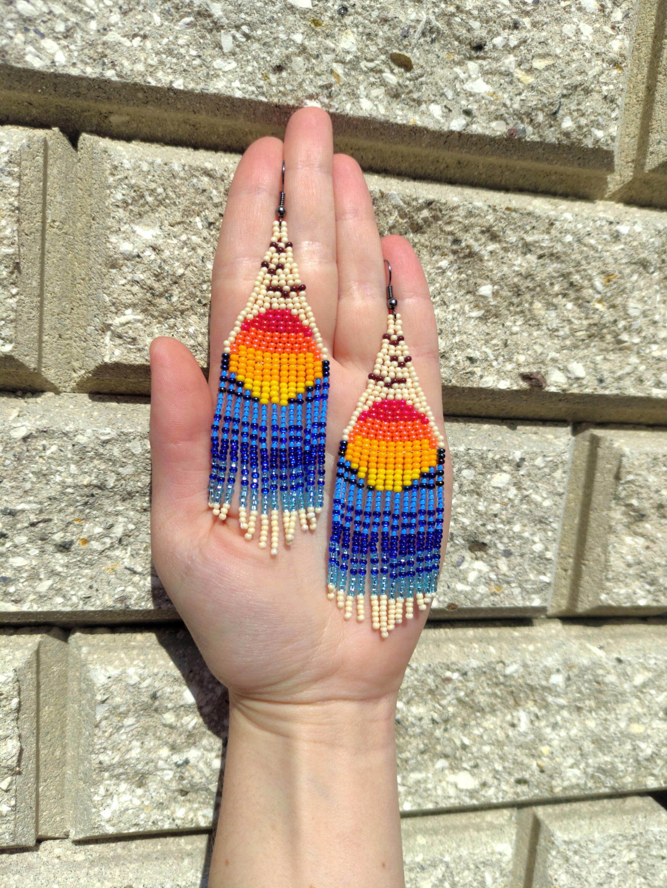 Sunset Beaded Fringe Earrings Sun Earrings Sea Earrings Seed Etsy