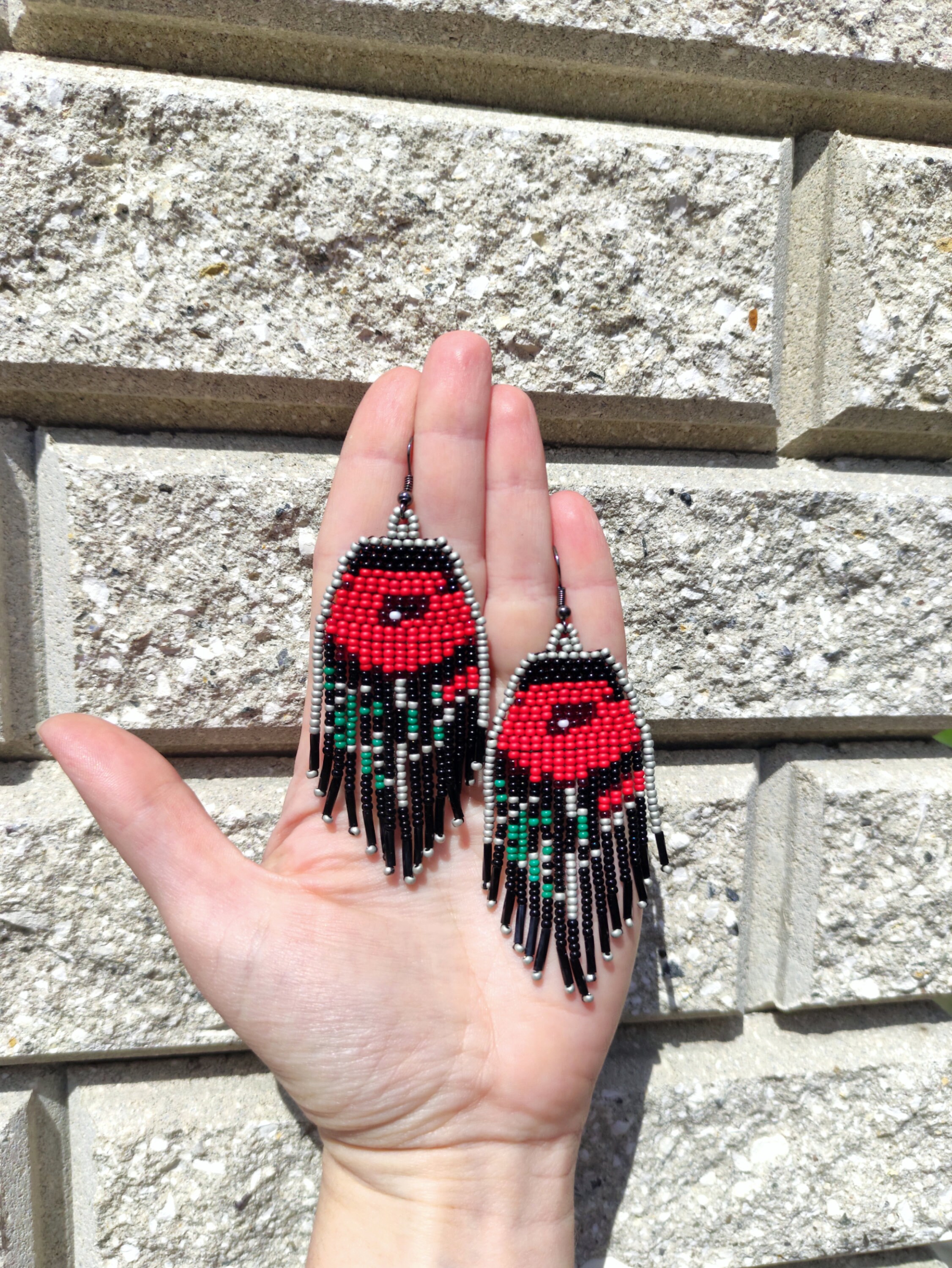 Red Poppy Beaded Fringe Earrings Floral Seed Bead Earrings Etsy