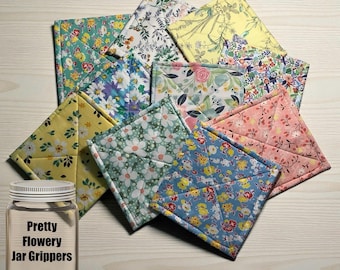 Flower Fabric Jar Gripper - Padded Rubber Backing, Arthritis Aid