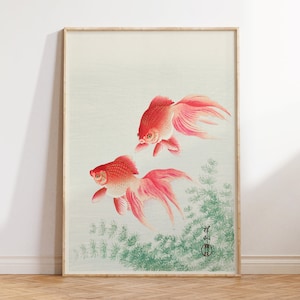 Japanese Goldfish Print, Two Veil Goldfish (1926) by Ohara Koson, Antique Japanese Art Poster, 1900s, Asian Style Wall Art, Nursery Wall Art