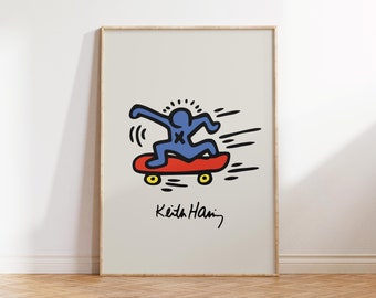 Keith Haring Print, Skateboarding Wall Art, Pop Art Poster, Modern Iconic 1980s Wall Art, Minimalistic Contemporary Art Print, A3, A2, A1