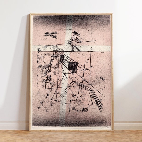 Abstract Large Wall Art Print by Paul Klee "The Tight Rope Walker (Seiltänzer) " 1923, Vintage Painting Reproduction Pink Living Room Decor