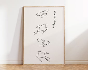 Japanese Vintage Print by Taguchi Tomoki, Woodblock Minimalistic Art Reproduction, Vintage Japandi Wall Art, Oriental Japan Patterns, A3, A2