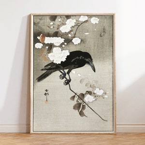 Vintage Japanese Art Print by Ohara Koson, Crow and Cherry Blossom Painting, Antique Art Reproduction, Bird Painting Wall Art, A4, A3, A2