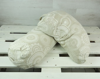 Set of yoga pillows & bolster made of cotton with mandala pattern "sand"