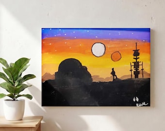 Tatooine Sunset Acrylic Painting, Star Wars Art (11x14) Wall Art