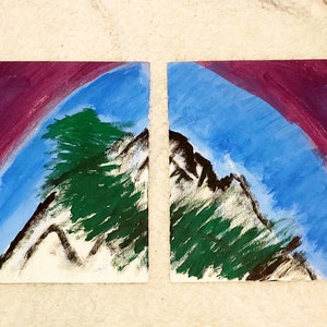 2 Panel Mountain Painting, Mountain Art, Snowy Mountain, Nature Decor, Nature Art