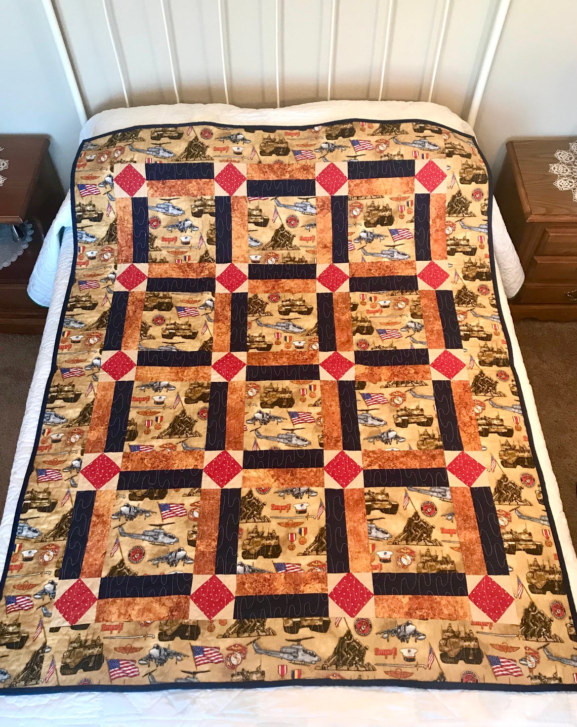 Marine Quilt Quilt Lap Blanket Veteran GiftMilitary Etsy
