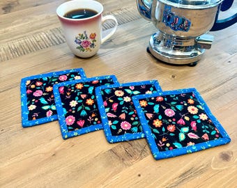 Coasters,Fabric Coasters,Reversible,Mug Rug,Quilted,Spring,Table,Desk,Friend,Drink Rug,Handmade,Teacher,House,Gift for her,Gift Ideas