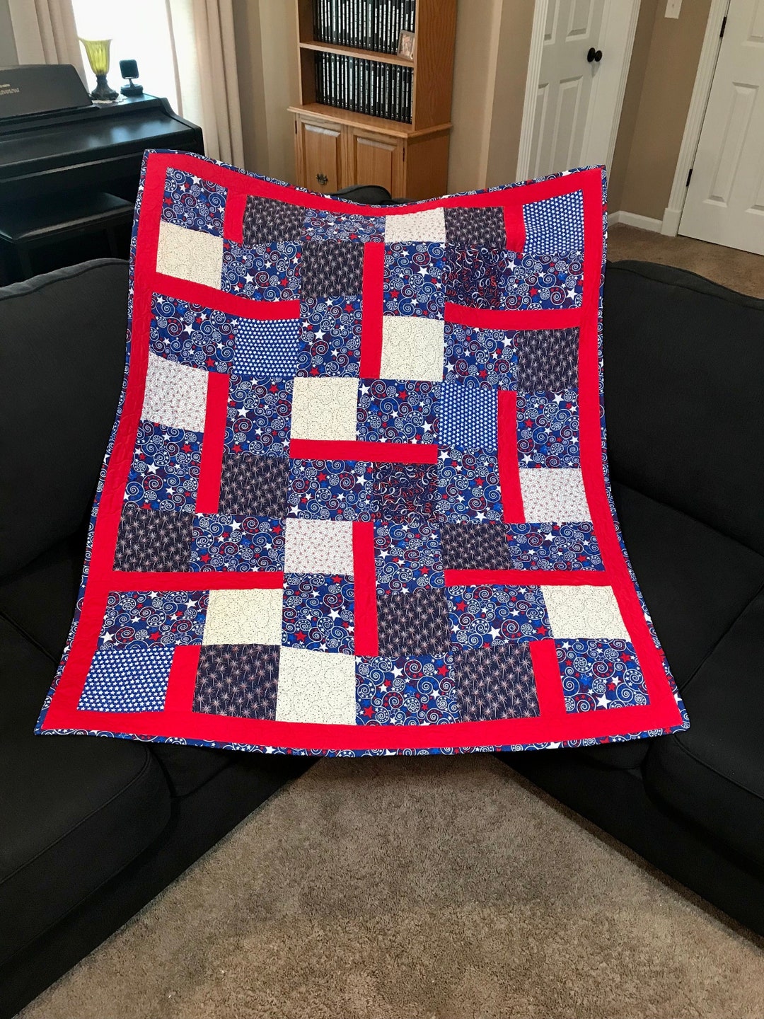 Quilt,patriotic,lap Blanket,quilted Lap Blanket,fireworks Print,quilt
