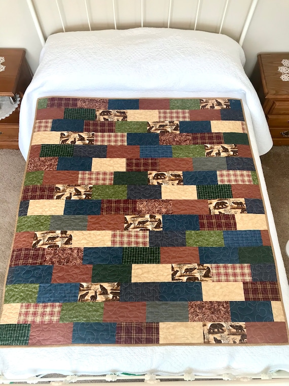Quilts quilted Blanket lap Blanket quilted Lap Blanket wildlife Print rustic Quilt handmade gift for Him quilted Throw lap Quilt Etsy