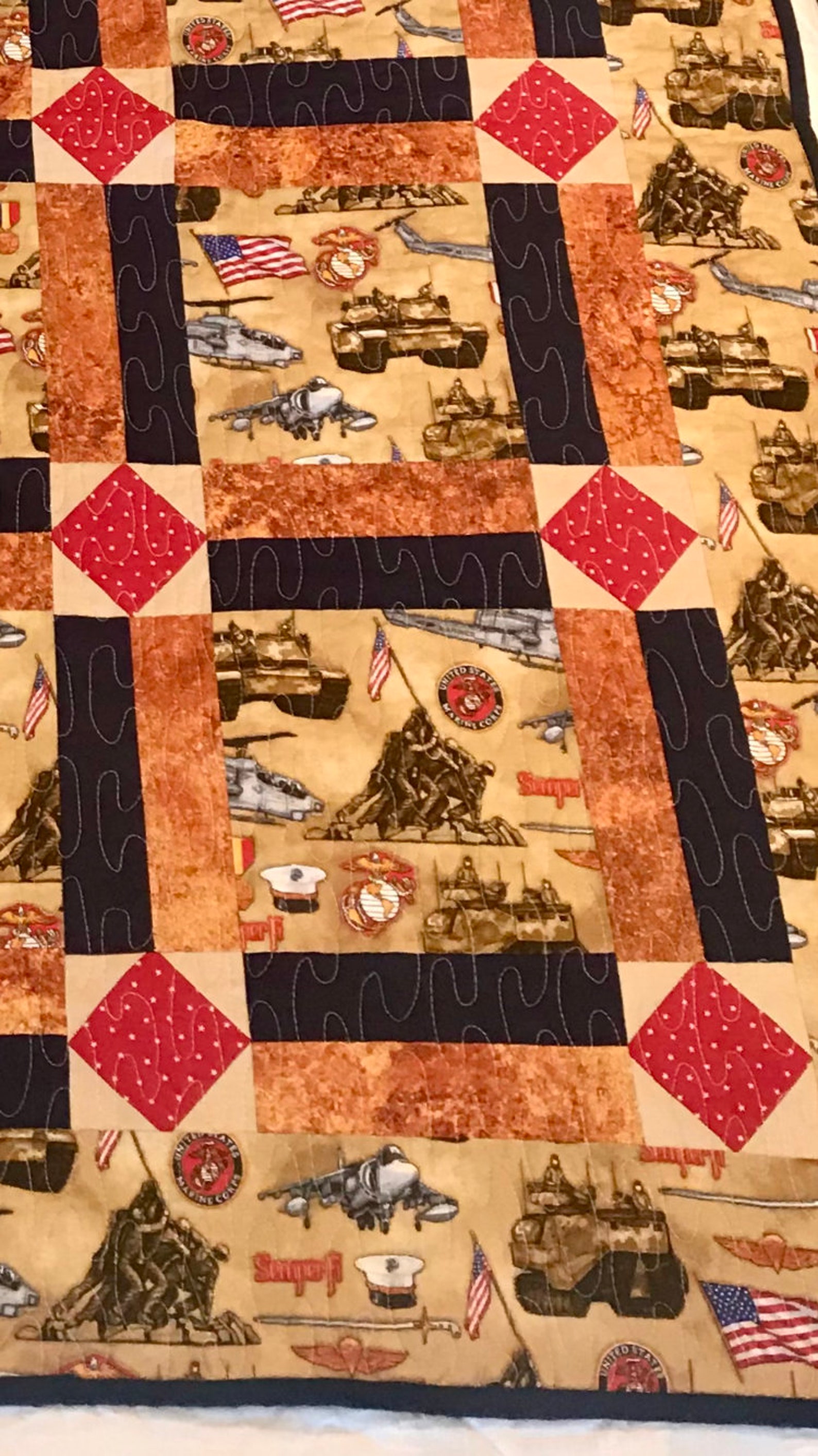 Marine Quilt Quilt Lap Blanket Veteran GiftMilitary Etsy