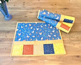 Placemats,Quilted,Country Décor,Chickens,Ducks,Quilted Placemats,Table Placemat,Kitchen Décor,Handmade,Table Linen,Décor,Primitive,Gift Idea