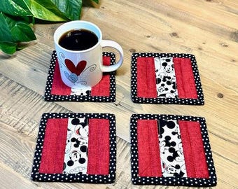 Coasters,Fabric Coasters,Mug Rug,Décor,Mickey Mouse,Table,Desk,Friend,Drink Mat,Handmade,Housewarming,Teacher,House,Gift for her,Gift Ideas