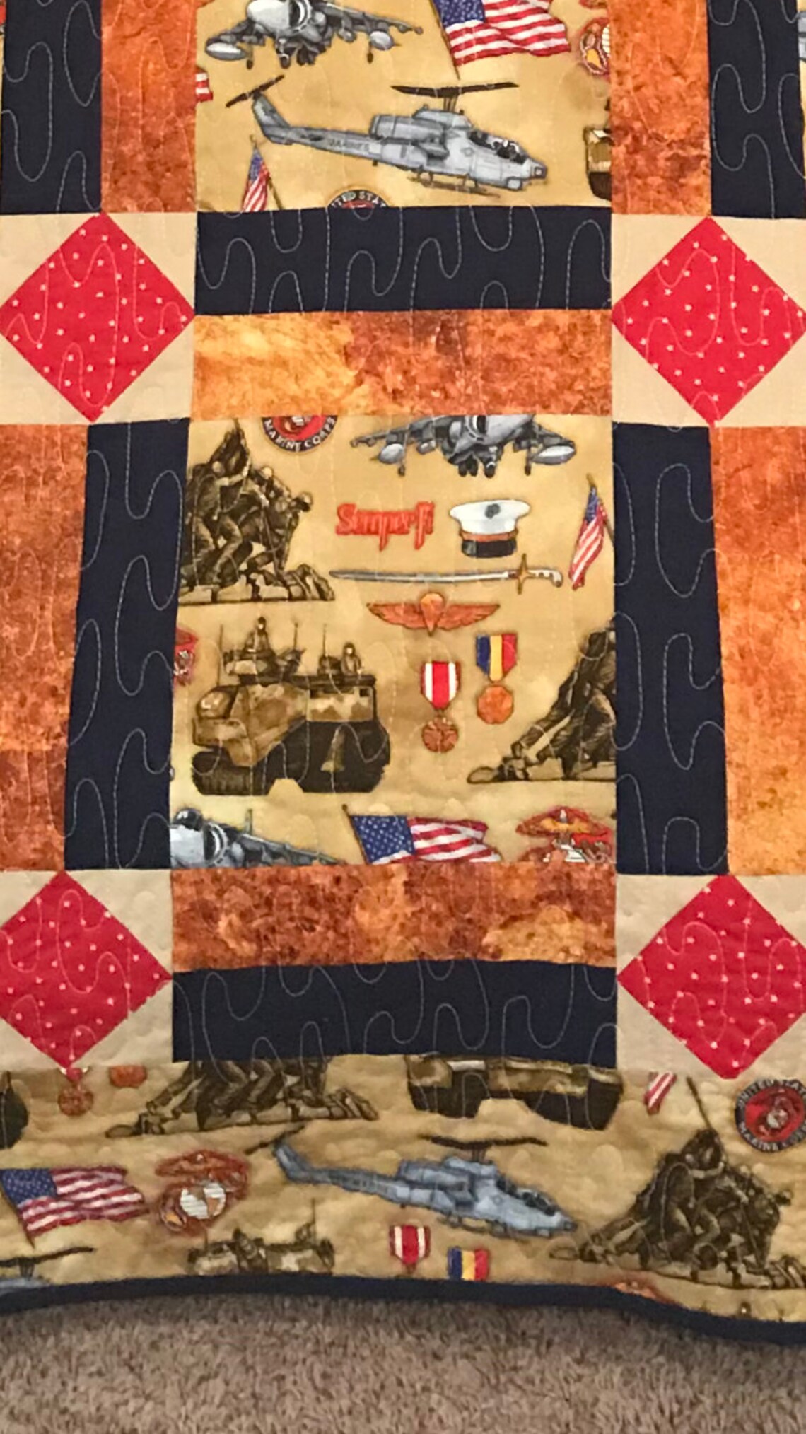Marine Quilt Quilt Lap Blanket Veteran GiftMilitary Etsy