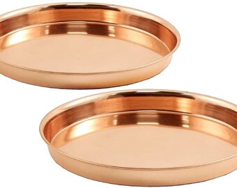 Pure Copper Plain Dinner Thali Plate 10 inch/4 inch