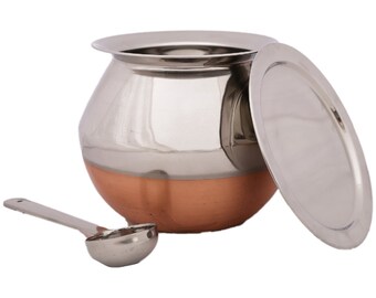 PREMIUM Stainless Steel Pongal Pot (Handi),5.5 Litre (Free Ladle & Lid) - Copper Bottom