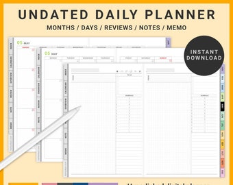 Undated Digital Planner, iPad planner, Hyperlink Daily Planner, Goodnotes Planner, Noteshelf, Goodnotes, Notability