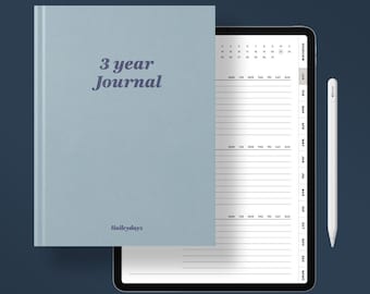 Digital journalplanerare för 3 år | Hyperlänkad GoodNotes-dagbok (digital nedladdning)