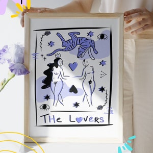 Illustration THE LOVERS | Digital print | Wall art | 8x10 print | Wall decoration | Tarot illustration | Love illustration