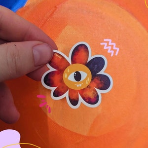 Aufkleber Blume mit kleinen Zähnen | Niedlicher und rätselhafter Vinyl-Aufkleber | wasserdicht