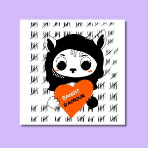 Karte „Love Bandit“ – Originalillustration, 4,7 x 4,7 Zoll, matte Oberfläche